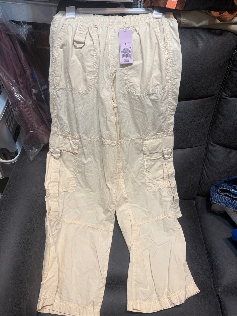 Cream Cargo Utility Pants
